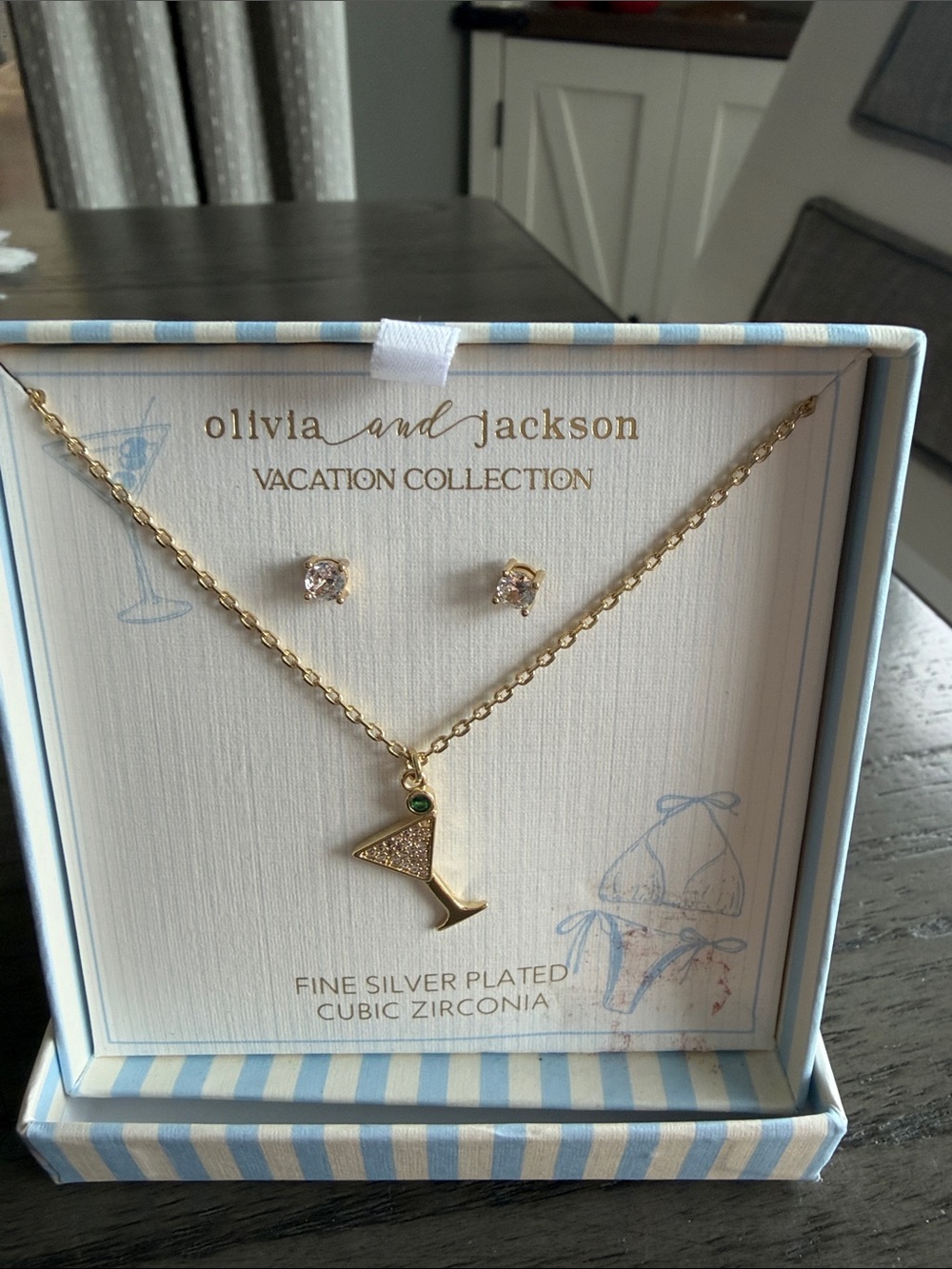 Olivia and Jackson Gold Martini Pendant Necklace with Green Accent